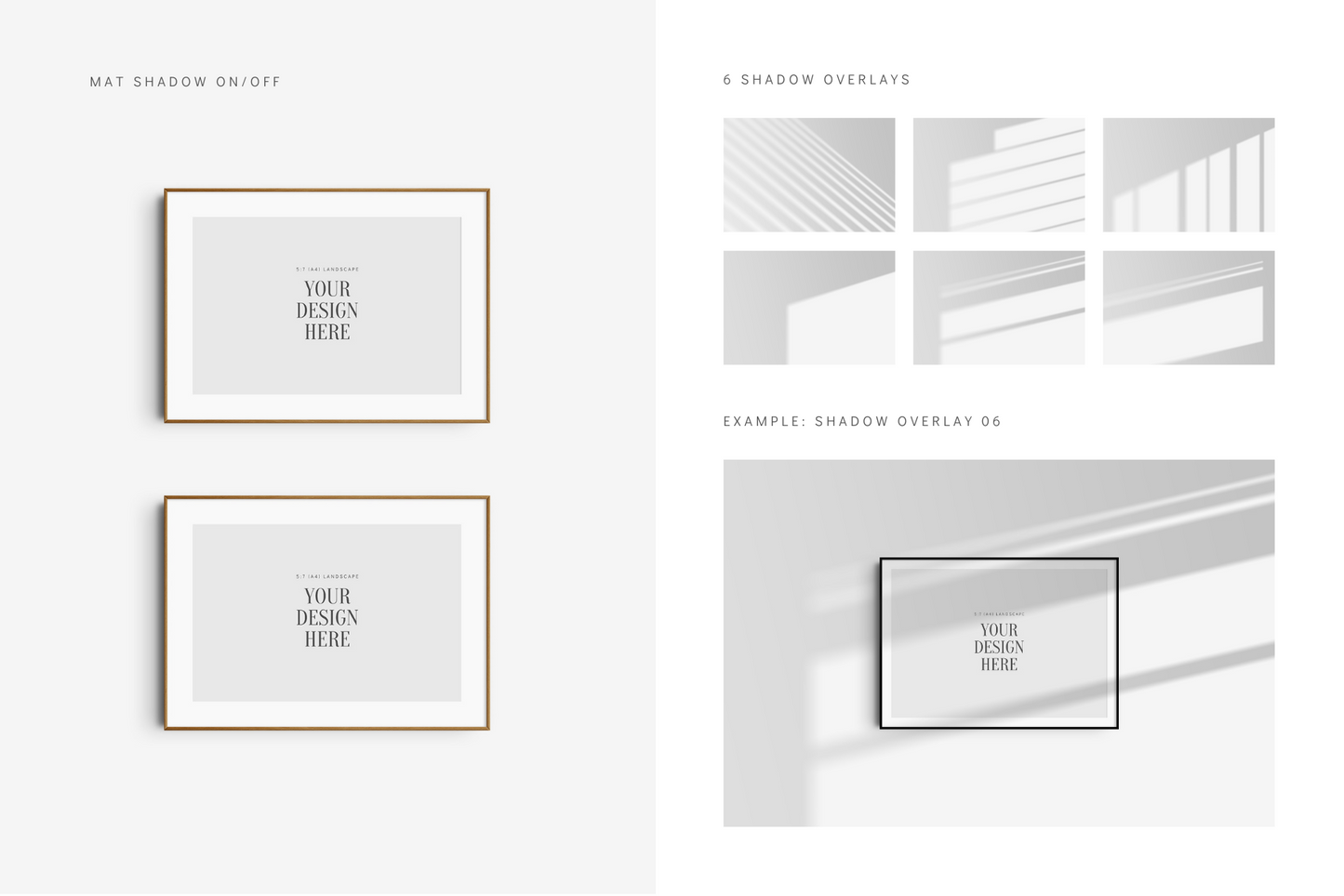 FRAME MOCKUP 5:7 (A4) LANDSCAPE | Horizontal Frame Mockup | Wood Frame Mockup | PSD