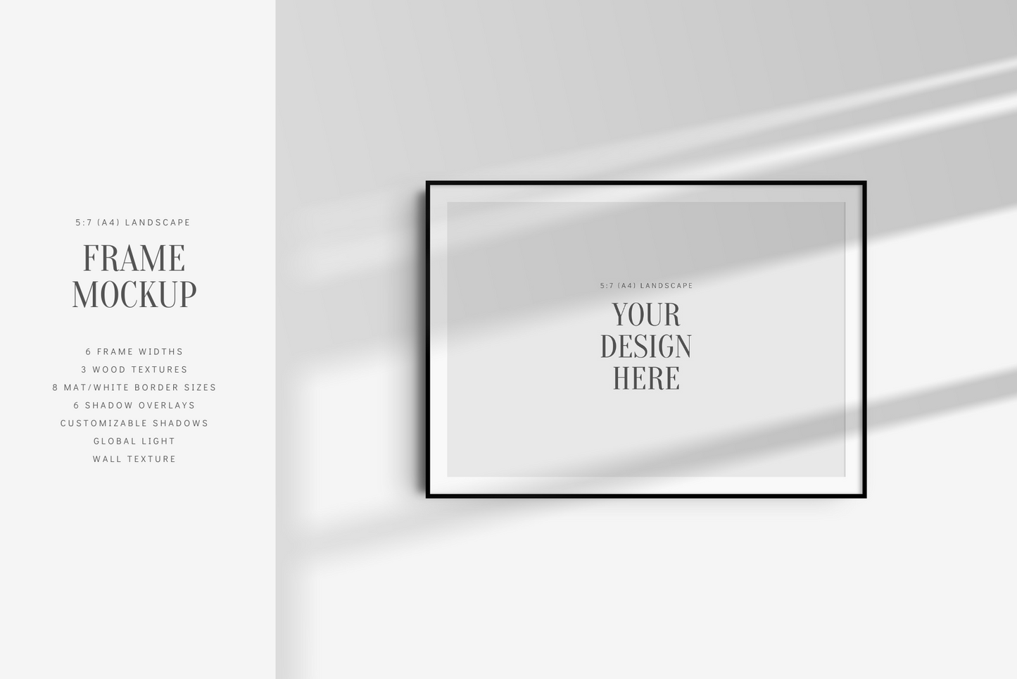 FRAME MOCKUP 5:7 (A4) LANDSCAPE | Horizontal Frame Mockup | Wood Frame Mockup | PSD