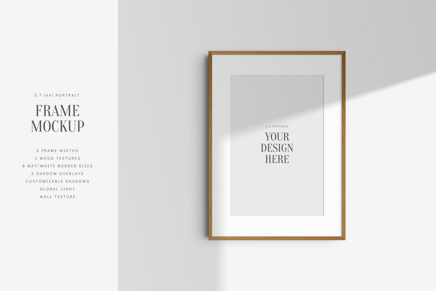 FRAME MOCKUP 5:7 (A4) PORTRAIT | Vertical Frame Mockup | Wood Frame Mockup | PSD