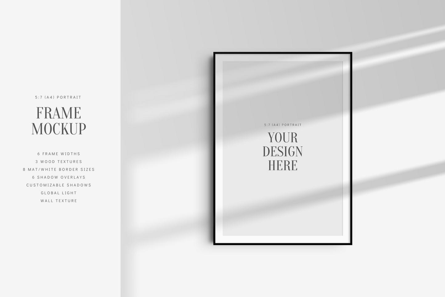 FRAME MOCKUP 5:7 (A4) PORTRAIT | Vertical Frame Mockup | Wood Frame Mockup | PSD