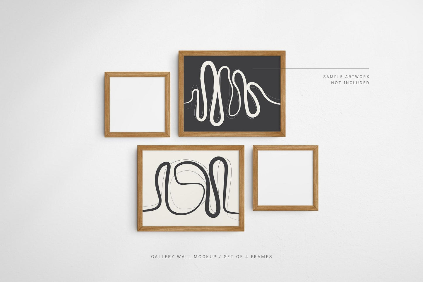 Gallery Wall Mockup | Set of 4 Frames | Frame Mockup | PSD | Wood Texture