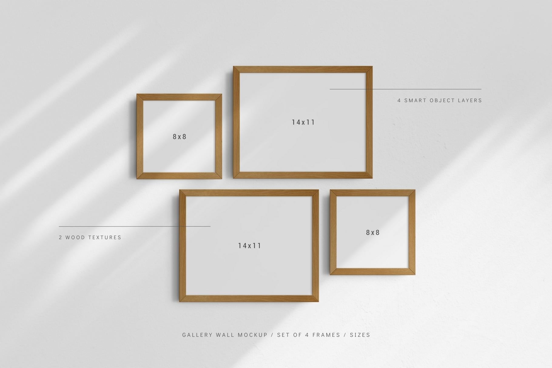 Gallery Wall Mockup | Set of 4 Frames | Frame Mockup | PSD | Sizes