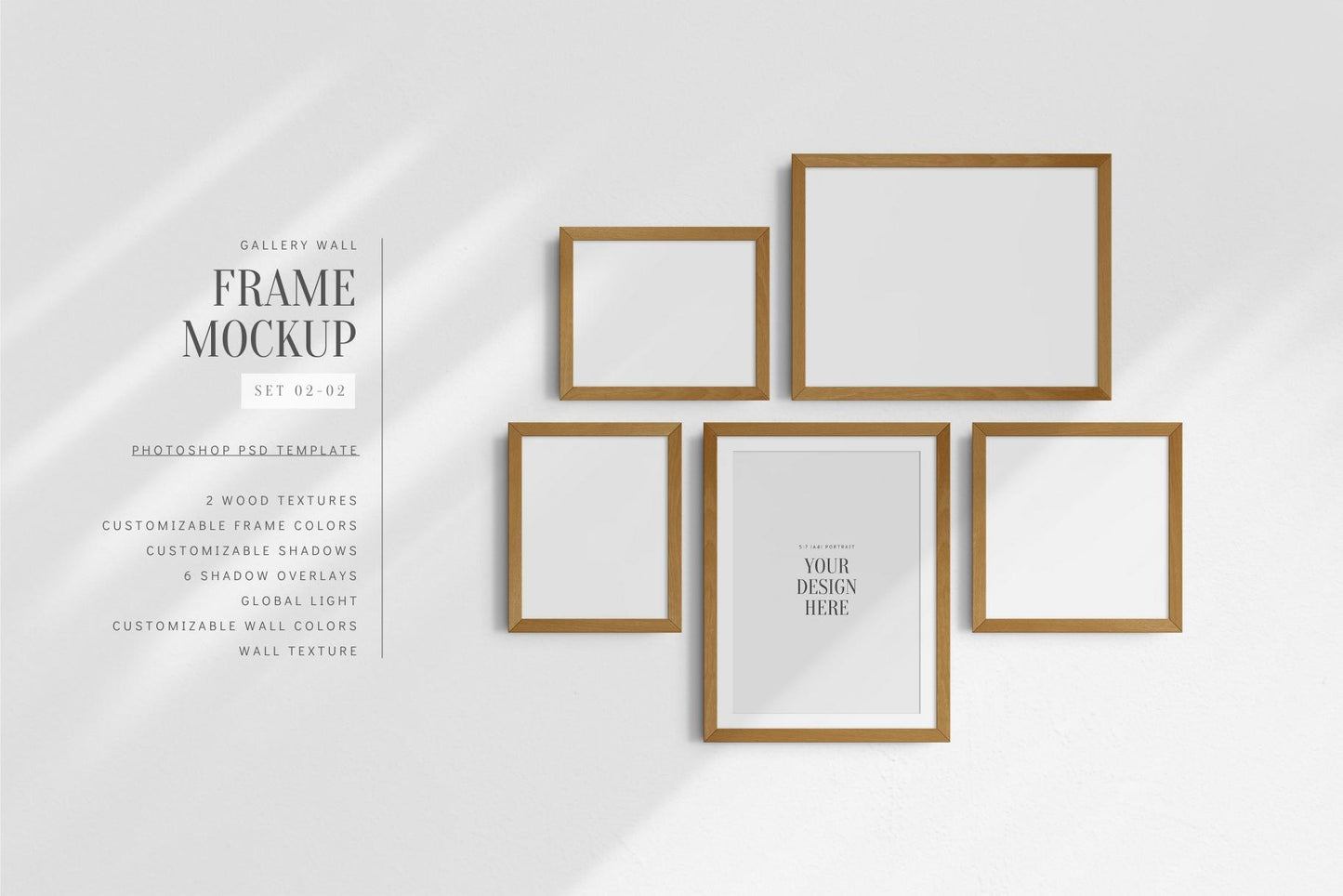 Gallery Wall Mockup | Set of 5 Frames | Frame Mockup | PSD | Editable, Customizable