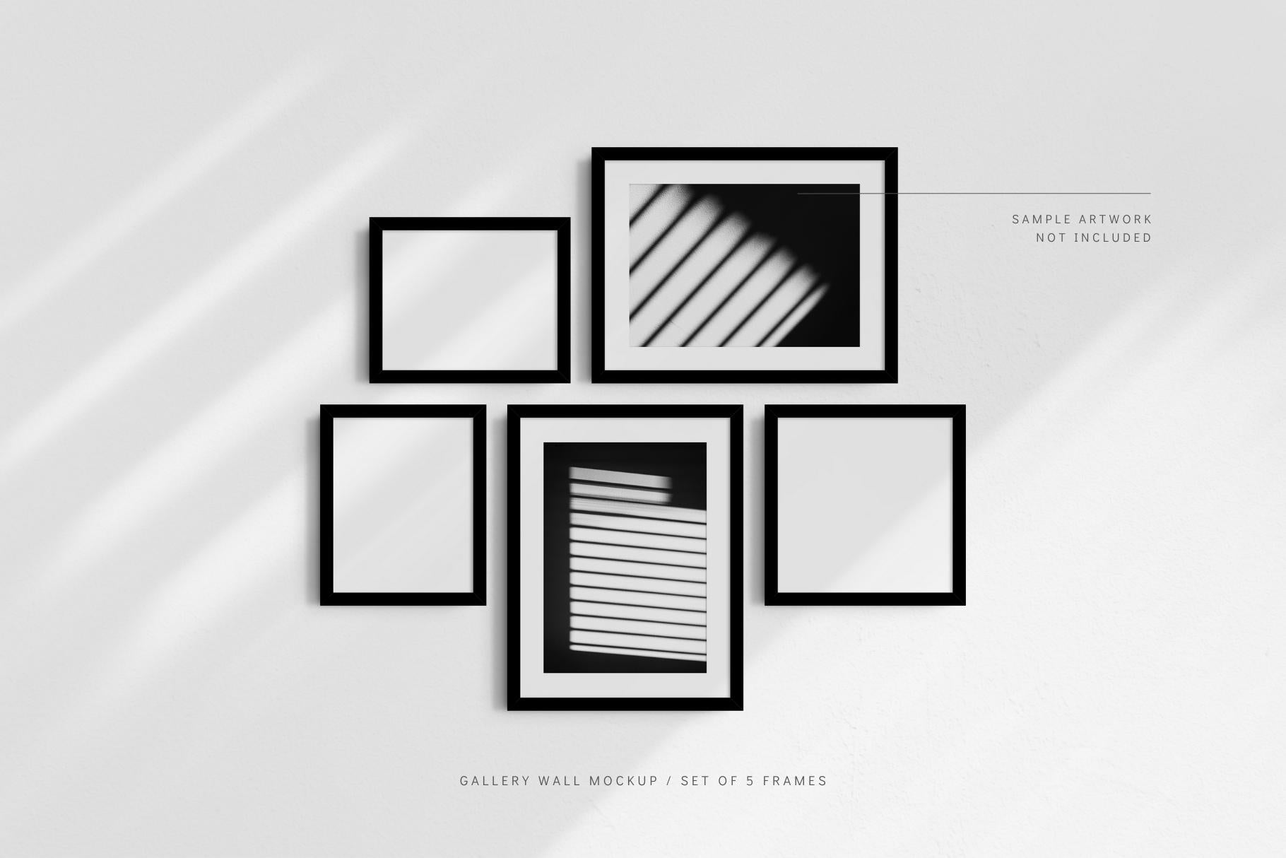 Gallery Wall Mockup | Set of 5 Frames | Frame Mockup | PSD | Black Frames