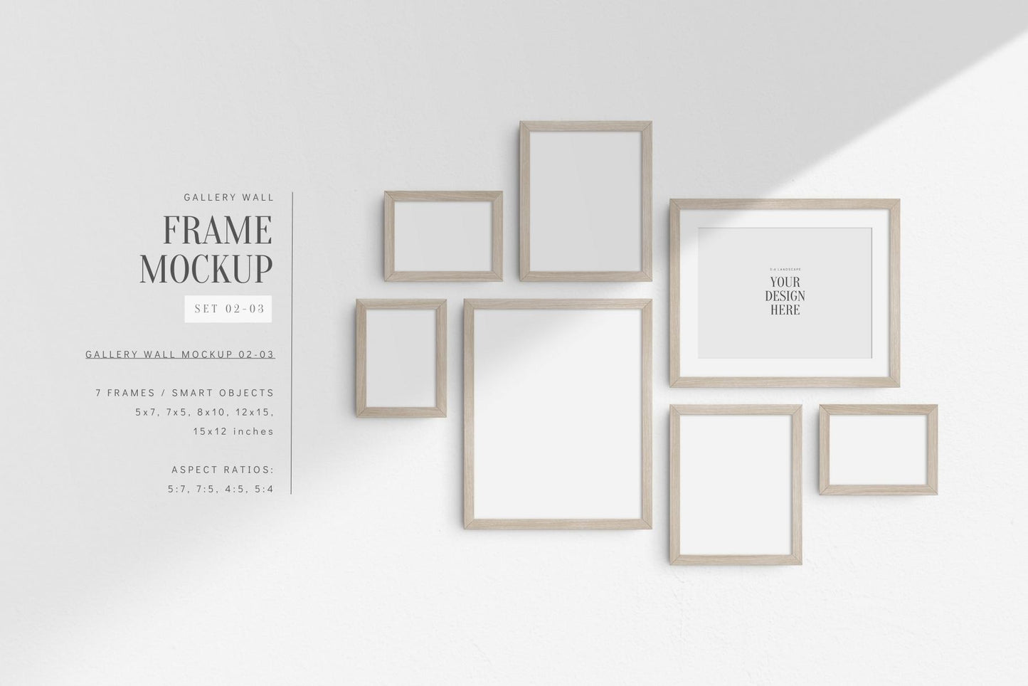 Gallery Wall Mockup | Set of 7 Frames | Frame Mockup | PSD | Light Wood Frames