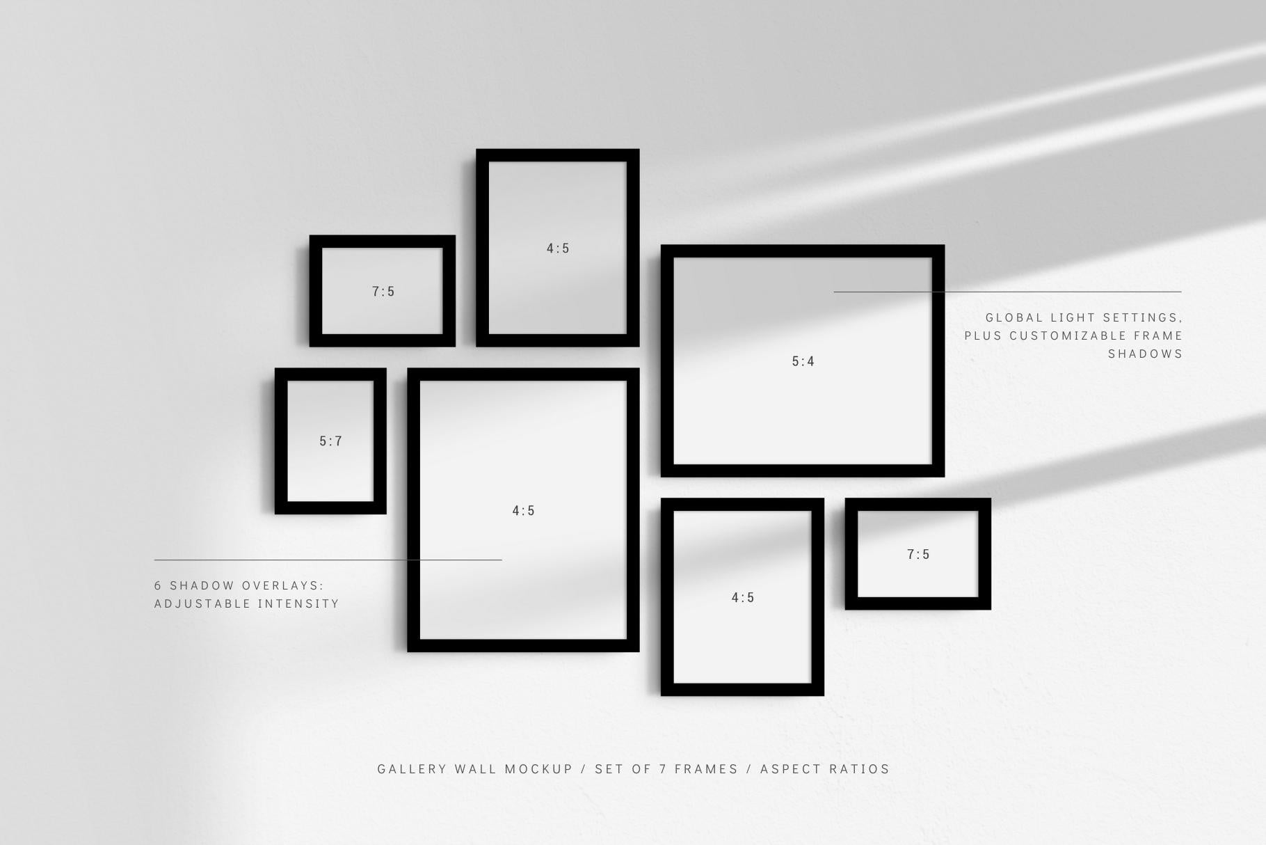 Gallery Wall Mockup | Set of 7 Frames | Frame Mockup | PSD | Aspect Ratios