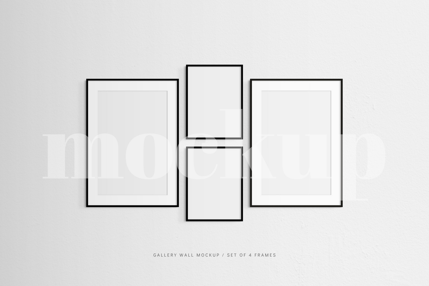 Gallery Wall Mockup | Set of 4 Black Frames | Frame Mockup | PSD
