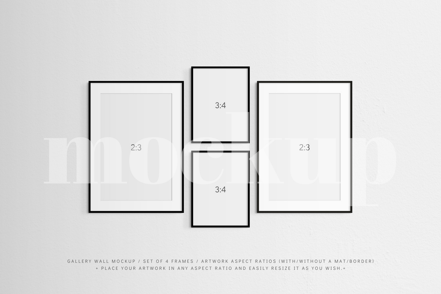 Set of 4 black frames. A customizable and easy-to-use gallery wall frame mockup.