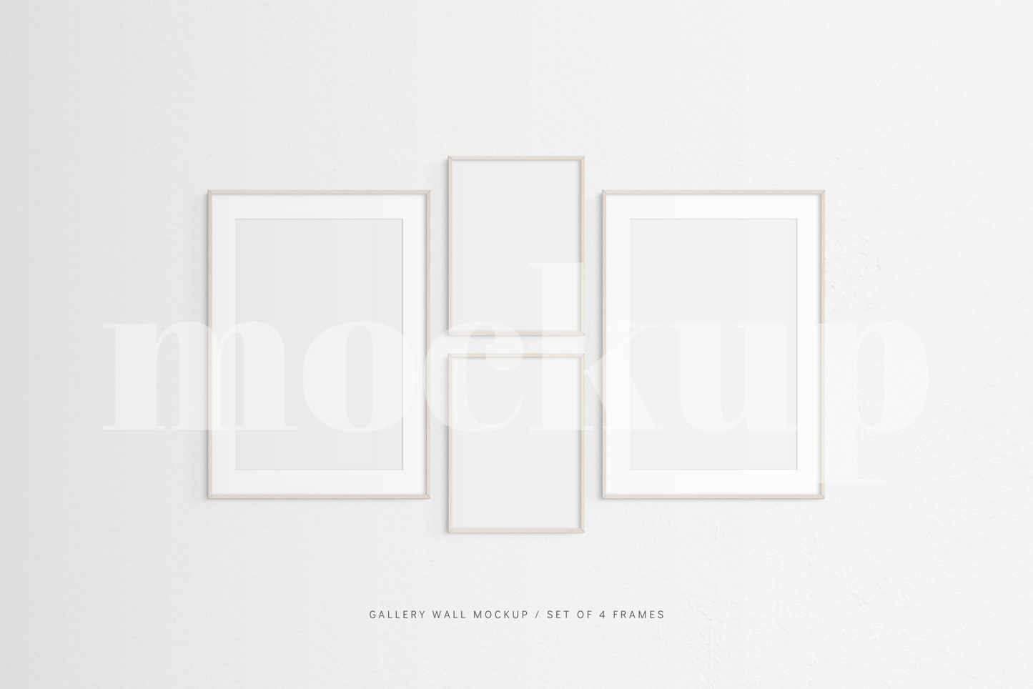 Gallery Wall Mockup | Set of 4 Frames | Frame Mockup | Light Wood | PSD