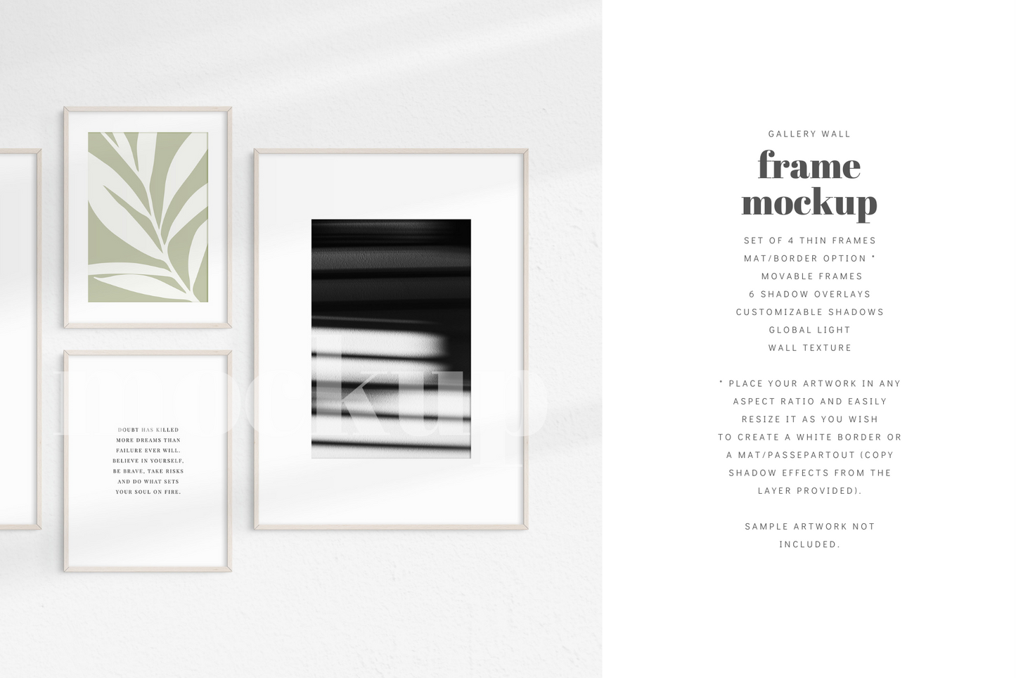 Gallery Wall Mockup | Set of 4 Frames | Frame Mockup | Light Wood | PSD