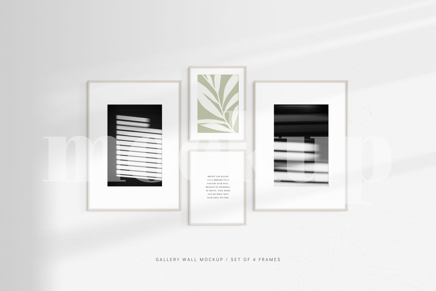 Gallery Wall Mockup | Set of 4 Frames | Frame Mockup | Light Wood | PSD