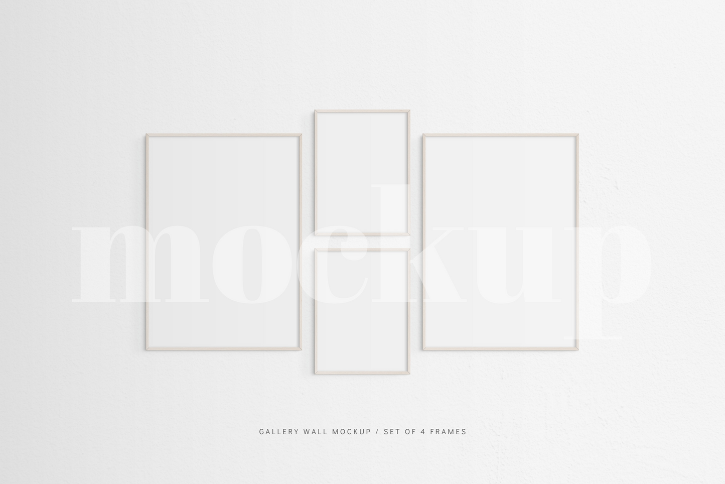 Gallery Wall Mockup | Set of 4 Frames | Frame Mockup | Light Wood | PSD