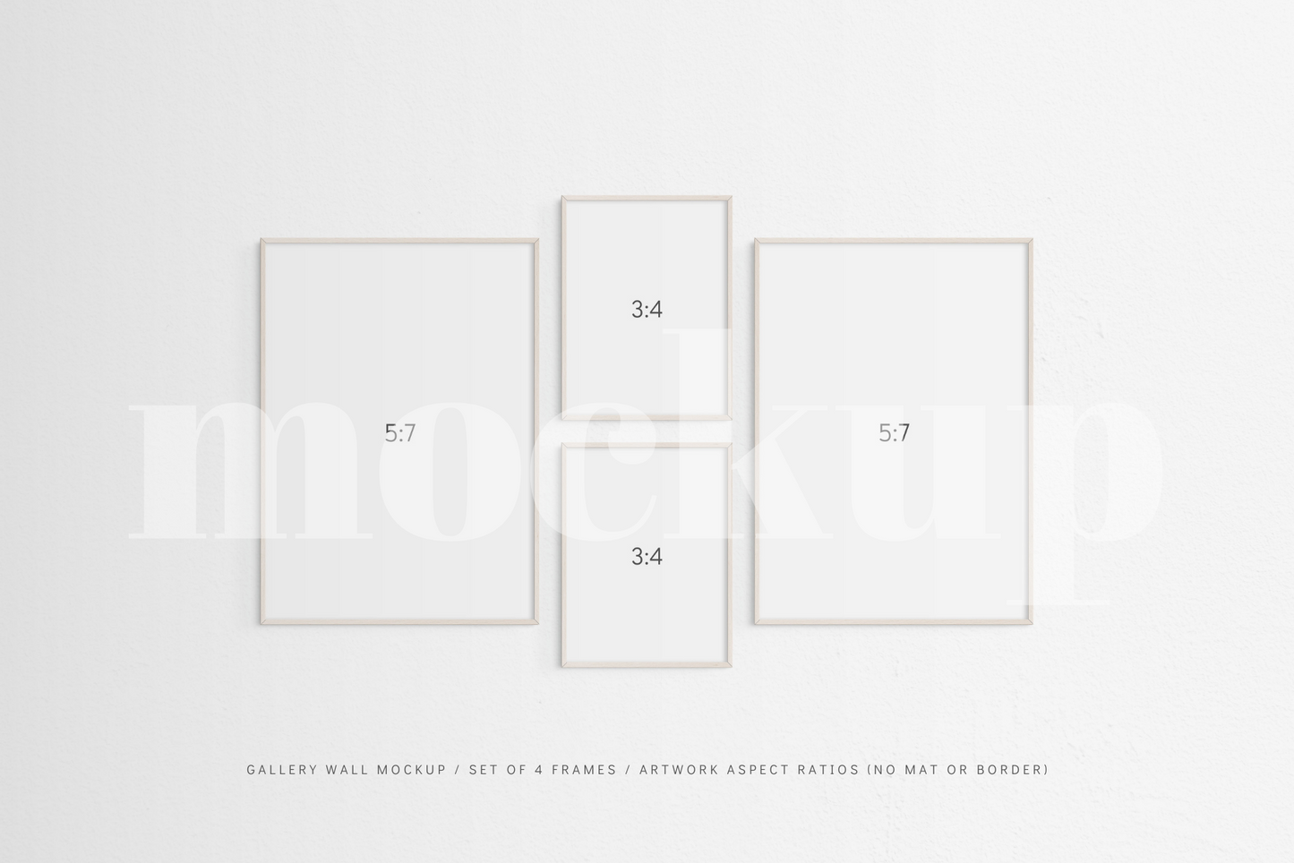Gallery Wall Mockup | Set of 4 Frames | Frame Mockup | Light Wood | PSD
