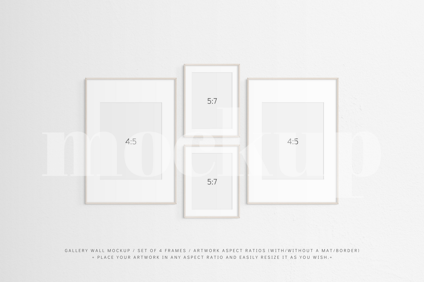 Gallery Wall Mockup | Set of 4 Frames | Frame Mockup | Light Wood | PSD