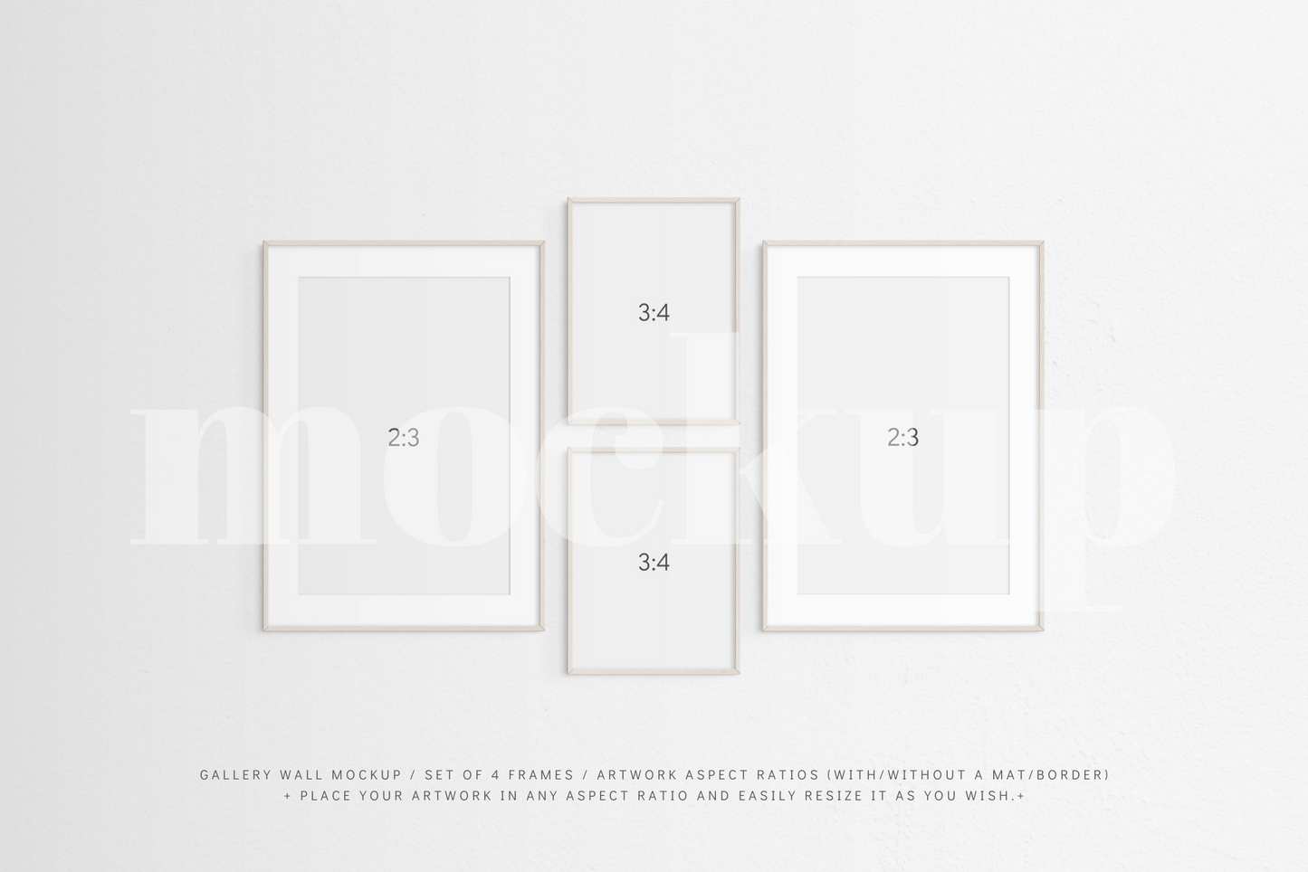 Gallery Wall Mockup | Set of 4 Frames | Frame Mockup | Light Wood | PSD