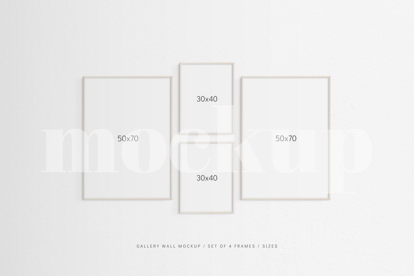 Gallery Wall Mockup | Set of 4 Frames | Frame Mockup | Light Wood | PSD