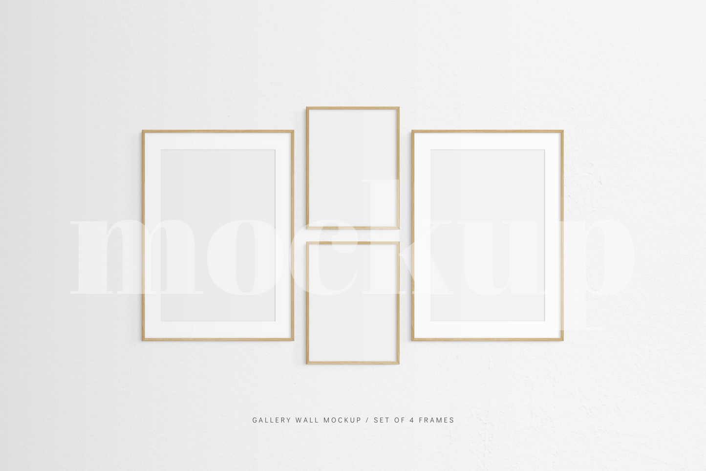 Gallery Wall Mockup | Set of 4 Frames | Frame Mockup | Oak Timber | PSD
