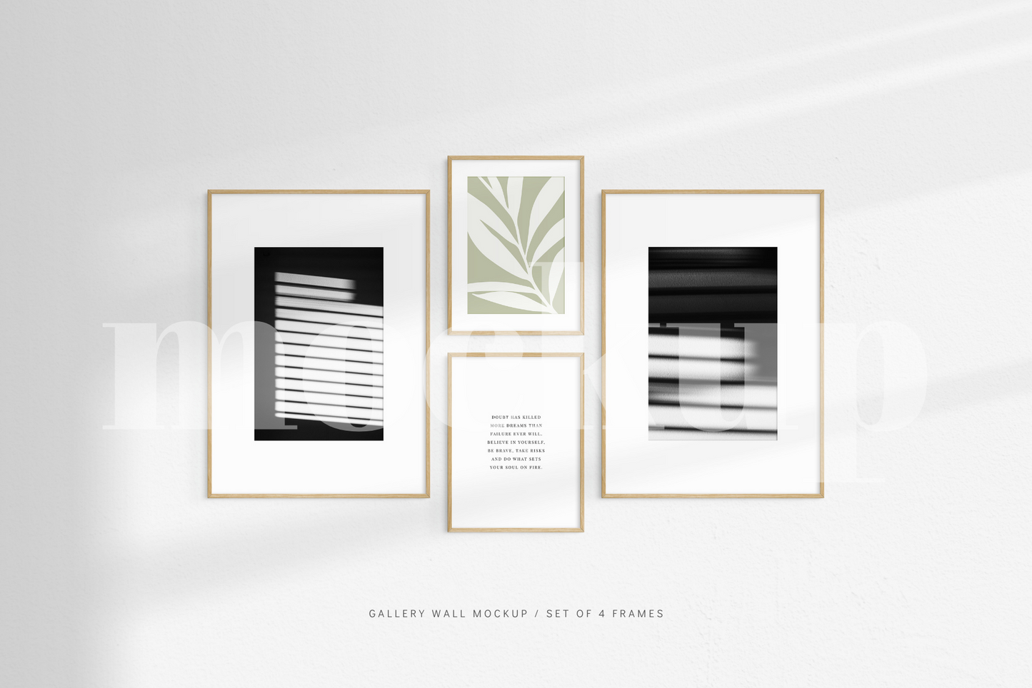 Gallery Wall Mockup | Set of 4 Frames | Frame Mockup | Oak Timber | PSD