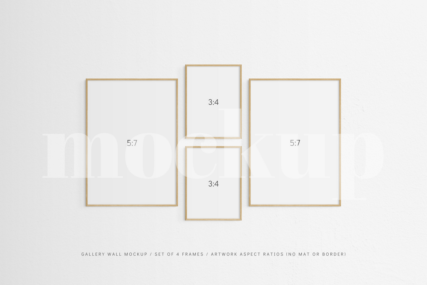 Gallery Wall Mockup | Set of 4 Frames | Frame Mockup | Oak Timber | PSD