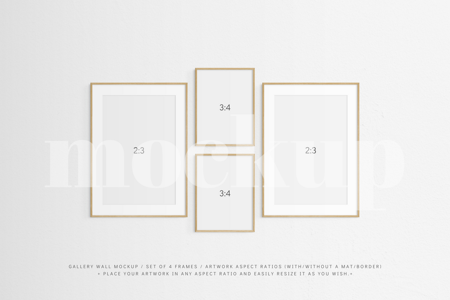 Gallery Wall Mockup | Set of 4 Frames | Frame Mockup | Oak Timber | PSD