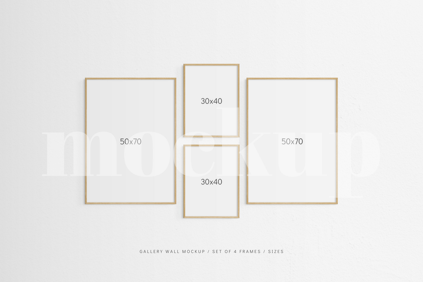 Gallery Wall Mockup | Set of 4 Frames | Frame Mockup | Oak Timber | PSD
