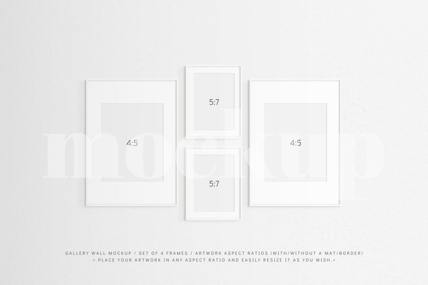 Gallery Wall Mockup | Set of 4 Frames | Frame Mockup | White | PSD