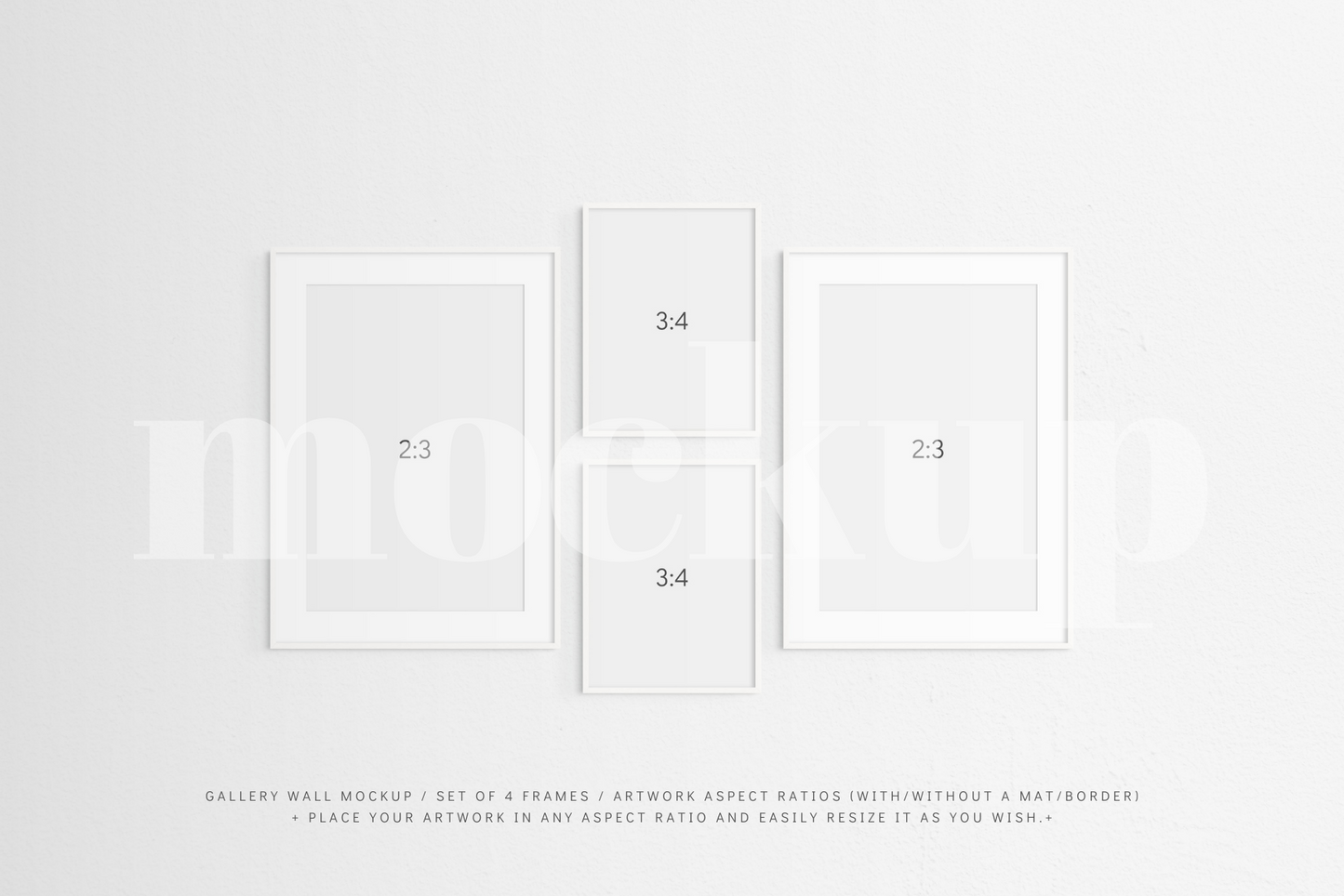 Gallery Wall Mockup | Set of 4 Frames | Frame Mockup | White | PSD