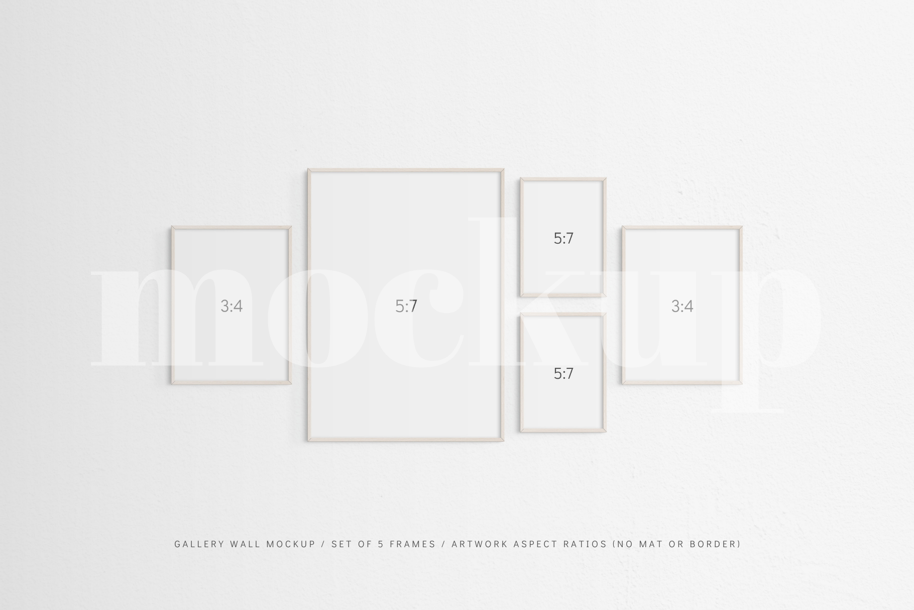 Gallery Wall Mockup | Set of 5 Frames | Frame Mockup | Light Wood | PSD