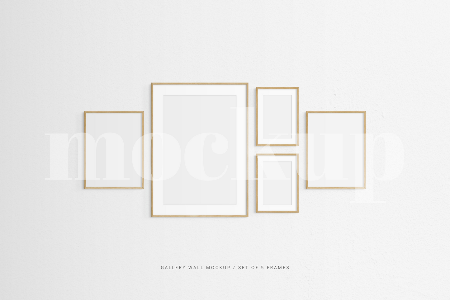 Gallery Wall Mockup | Set of 5 Frames | Frame Mockup | Oak Timber | PSD