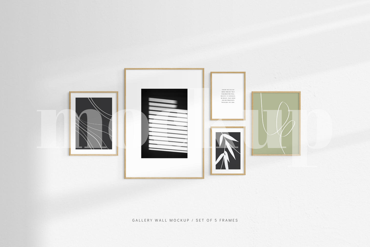 Gallery Wall Mockup | Set of 5 Frames | Frame Mockup | Oak Timber | PSD