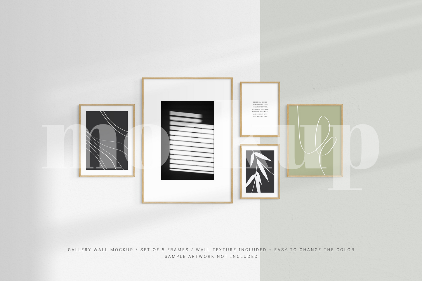 Gallery Wall Mockup | Set of 5 Frames | Frame Mockup | Oak Timber | PSD