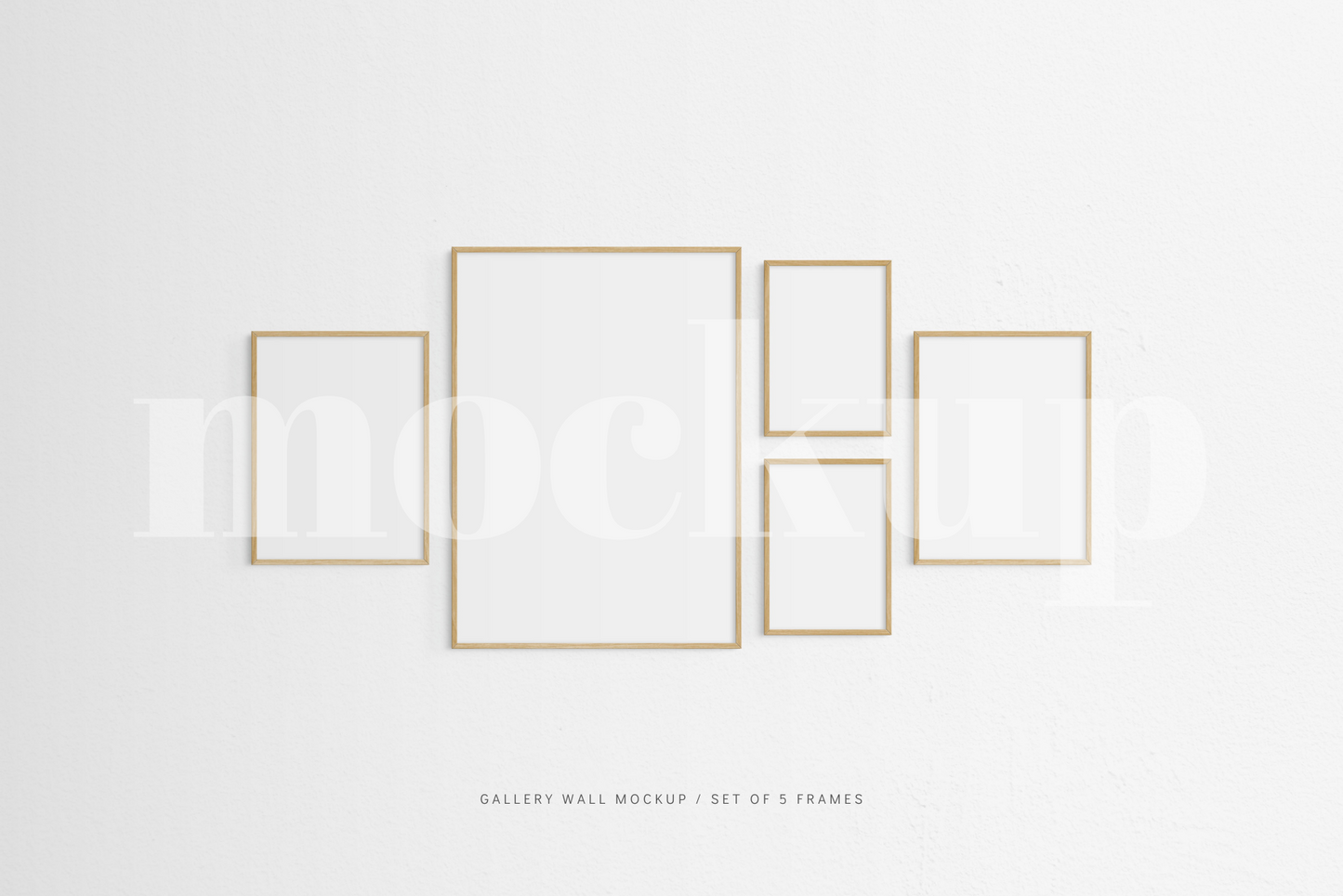 Gallery Wall Mockup | Set of 5 Frames | Frame Mockup | Oak Timber | PSD