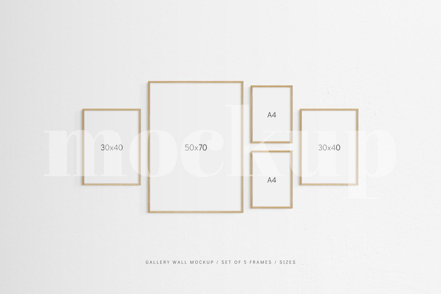 Gallery Wall Mockup | Set of 5 Frames | Frame Mockup | Oak Timber | PSD