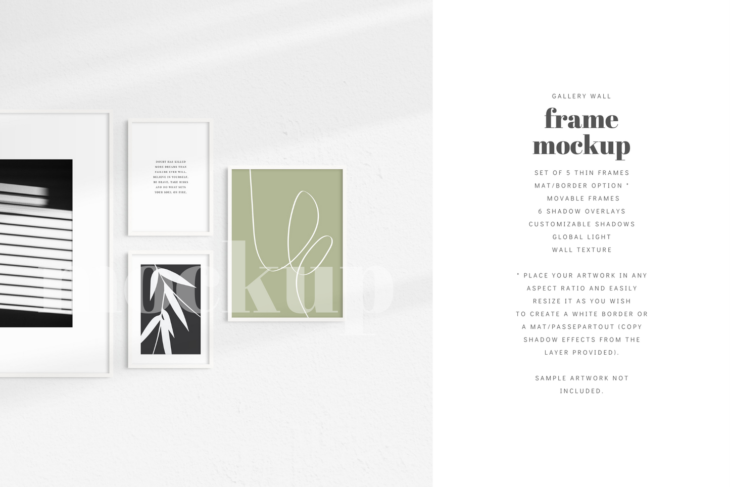Gallery Wall Mockup | Set of 5 Frames | Frame Mockup | White | PSD