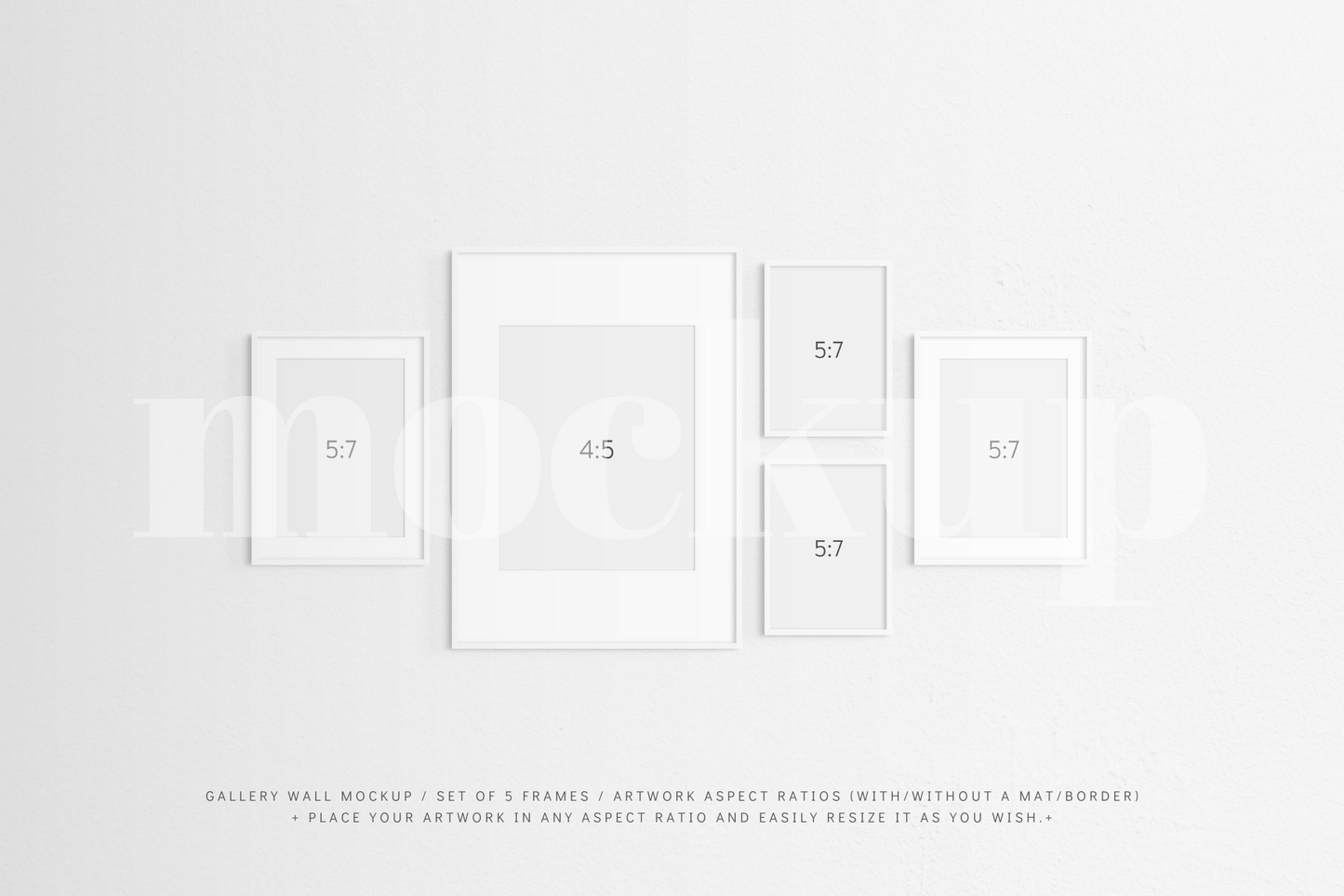 Gallery Wall Mockup | Set of 5 Frames | Frame Mockup | White | PSD