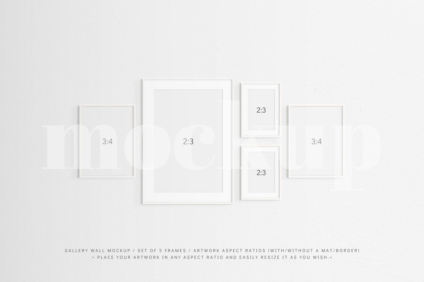 Gallery Wall Mockup | Set of 5 Frames | Frame Mockup | White | PSD