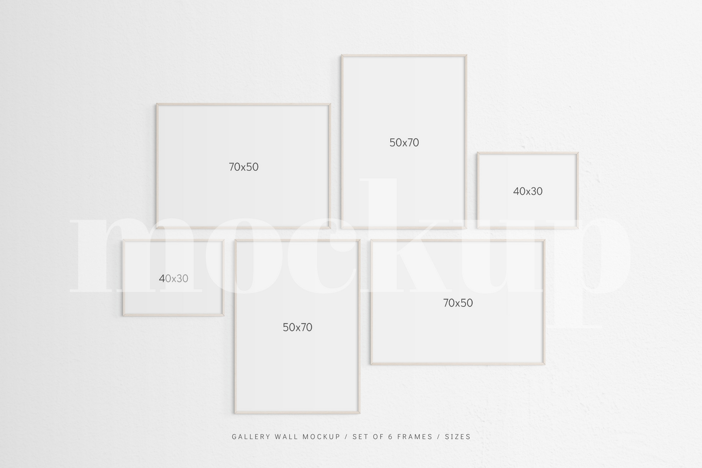 Gallery Wall Mockup | Set of 6 Frames | Frame Mockup | Light Wood | PSD
