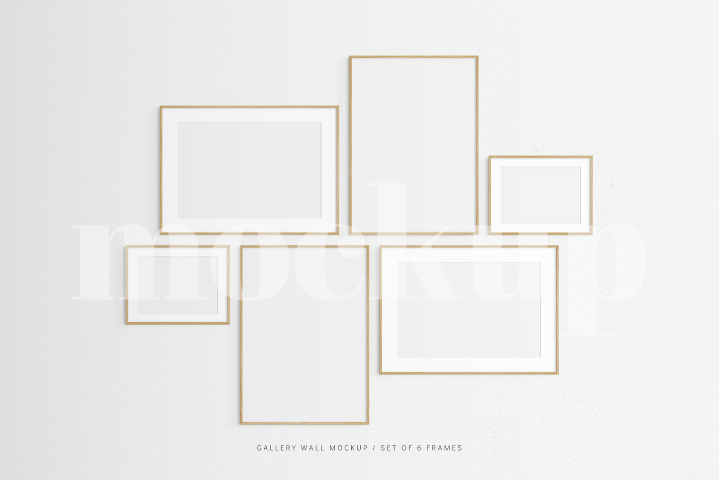 Gallery Wall Mockup | Set of 6 Frames | Frame Mockup | Oak Timber | PSD