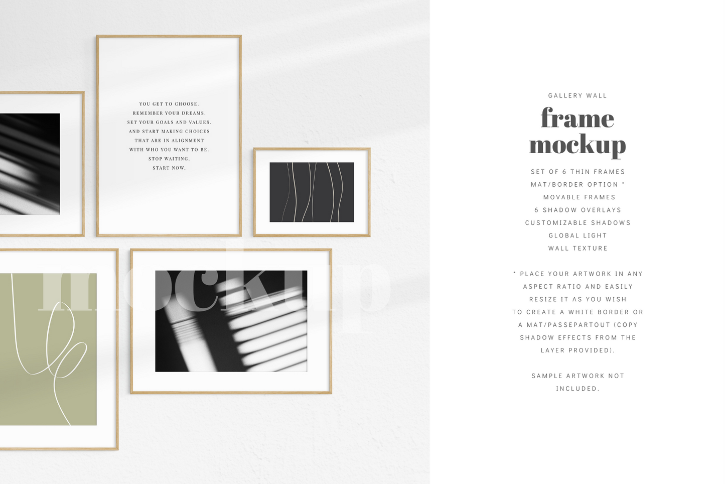 Gallery Wall Mockup | Set of 6 Frames | Frame Mockup | Oak Timber | PSD