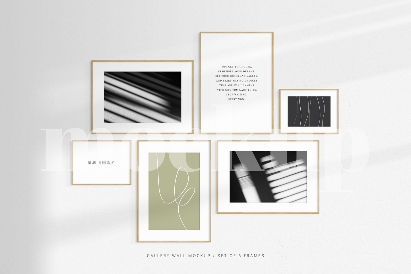 Gallery Wall Mockup | Set of 6 Frames | Frame Mockup | Oak Timber | PSD