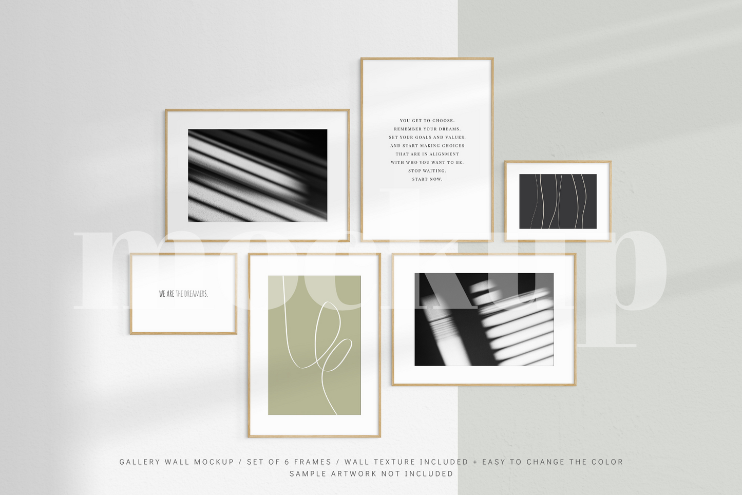 Gallery Wall Mockup | Set of 6 Frames | Frame Mockup | Oak Timber | PSD
