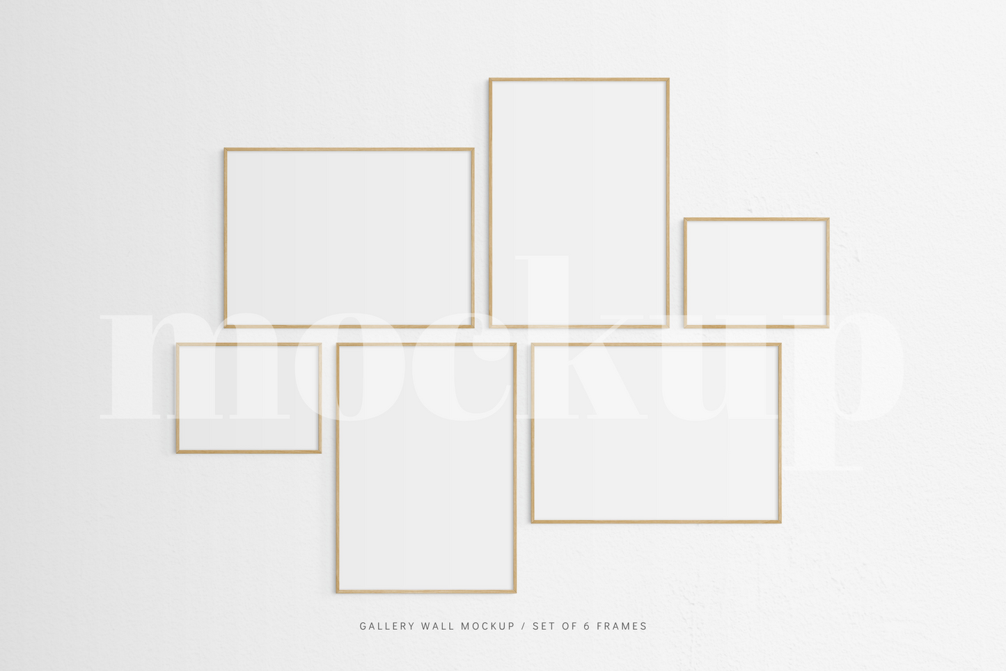 Gallery Wall Mockup | Set of 6 Frames | Frame Mockup | Oak Timber | PSD