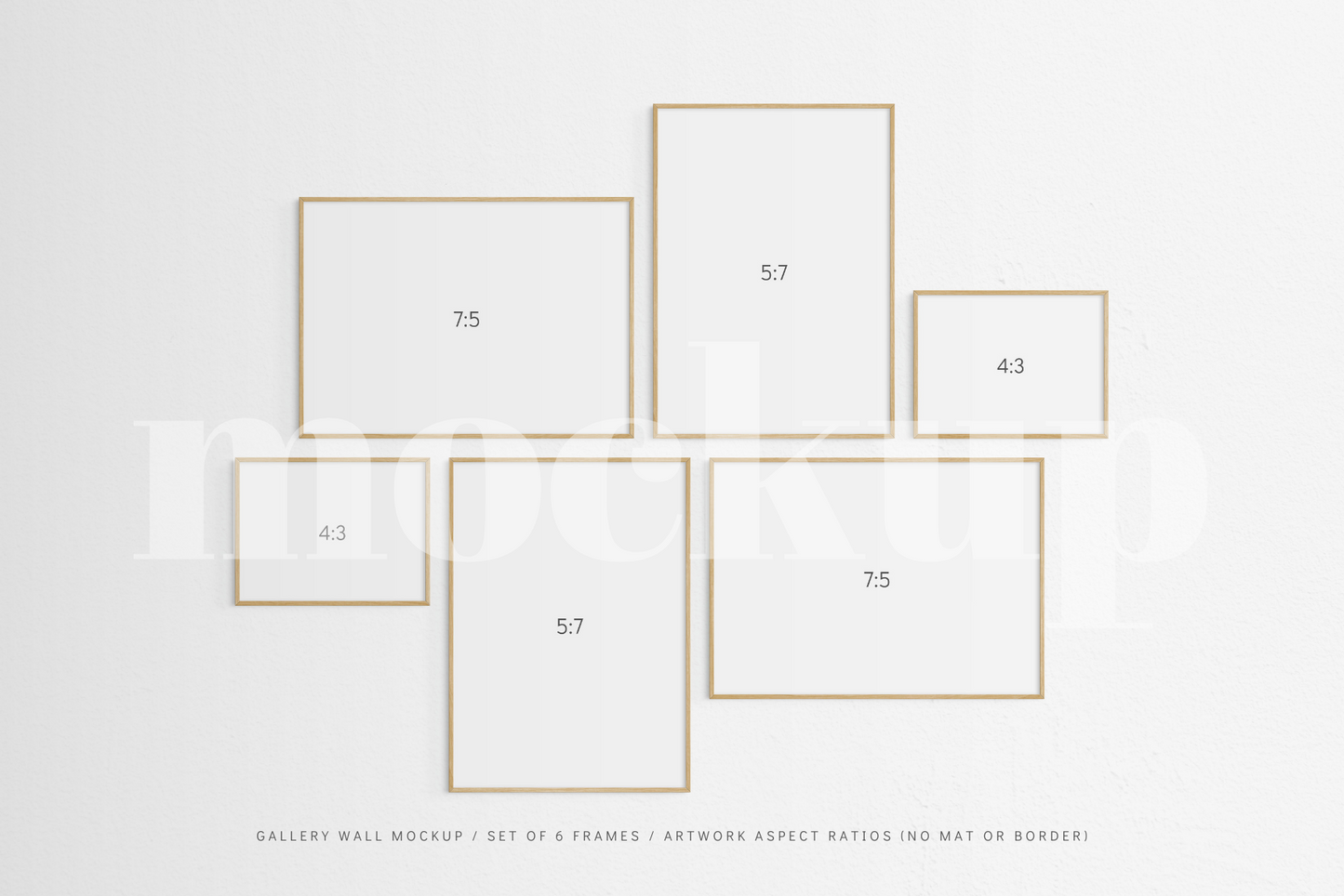 Gallery Wall Mockup | Set of 6 Frames | Frame Mockup | Oak Timber | PSD