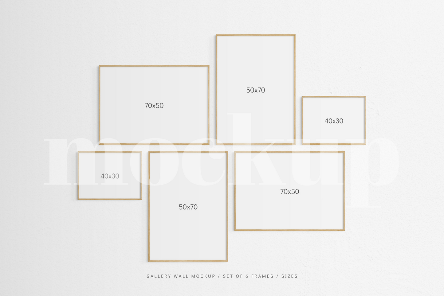 Gallery Wall Mockup | Set of 6 Frames | Frame Mockup | Oak Timber | PSD