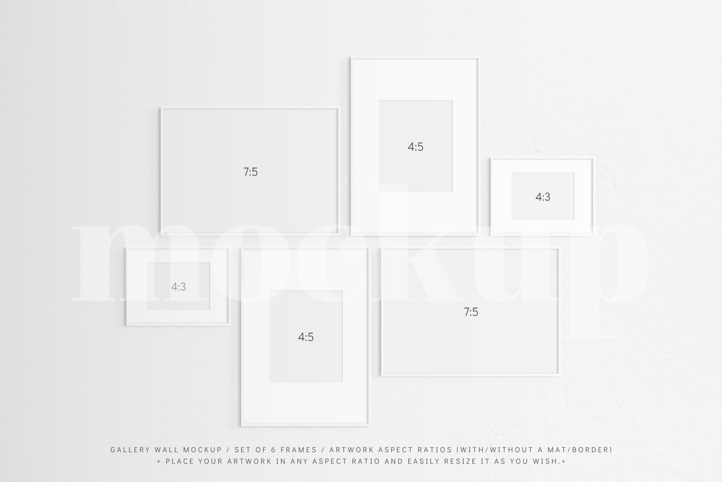 Gallery Wall Mockup | Set of 6 Frames | Frame Mockup | White | PSD