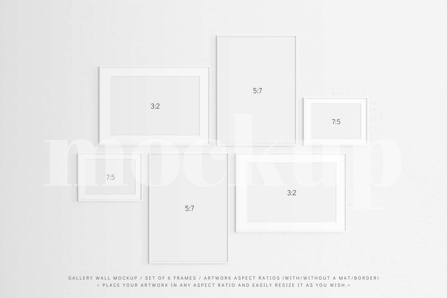 Gallery Wall Mockup | Set of 6 Frames | Frame Mockup | White | PSD