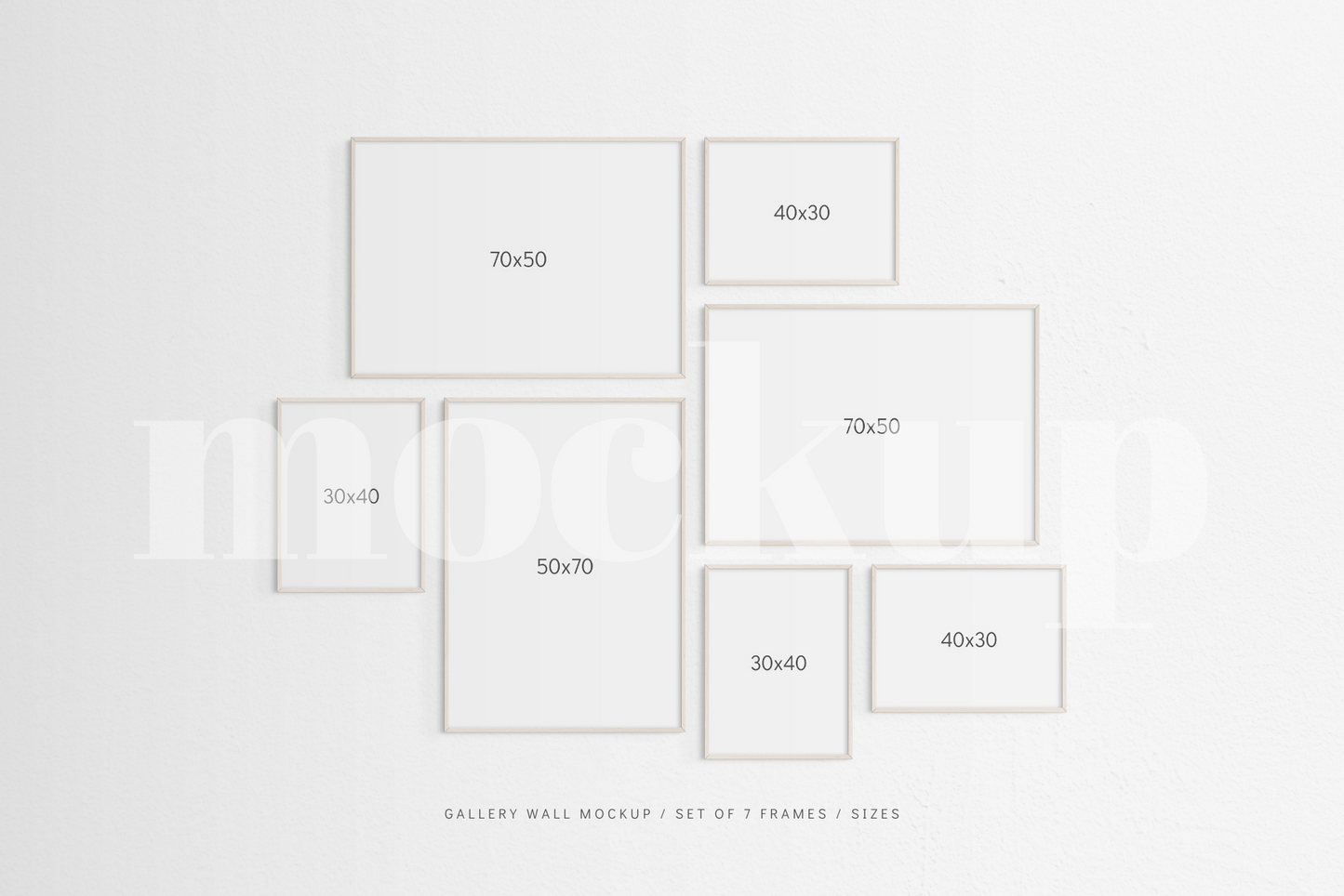Gallery Wall Mockup | Set of 7 Frames | Frame Mockup | Light Wood | PSD