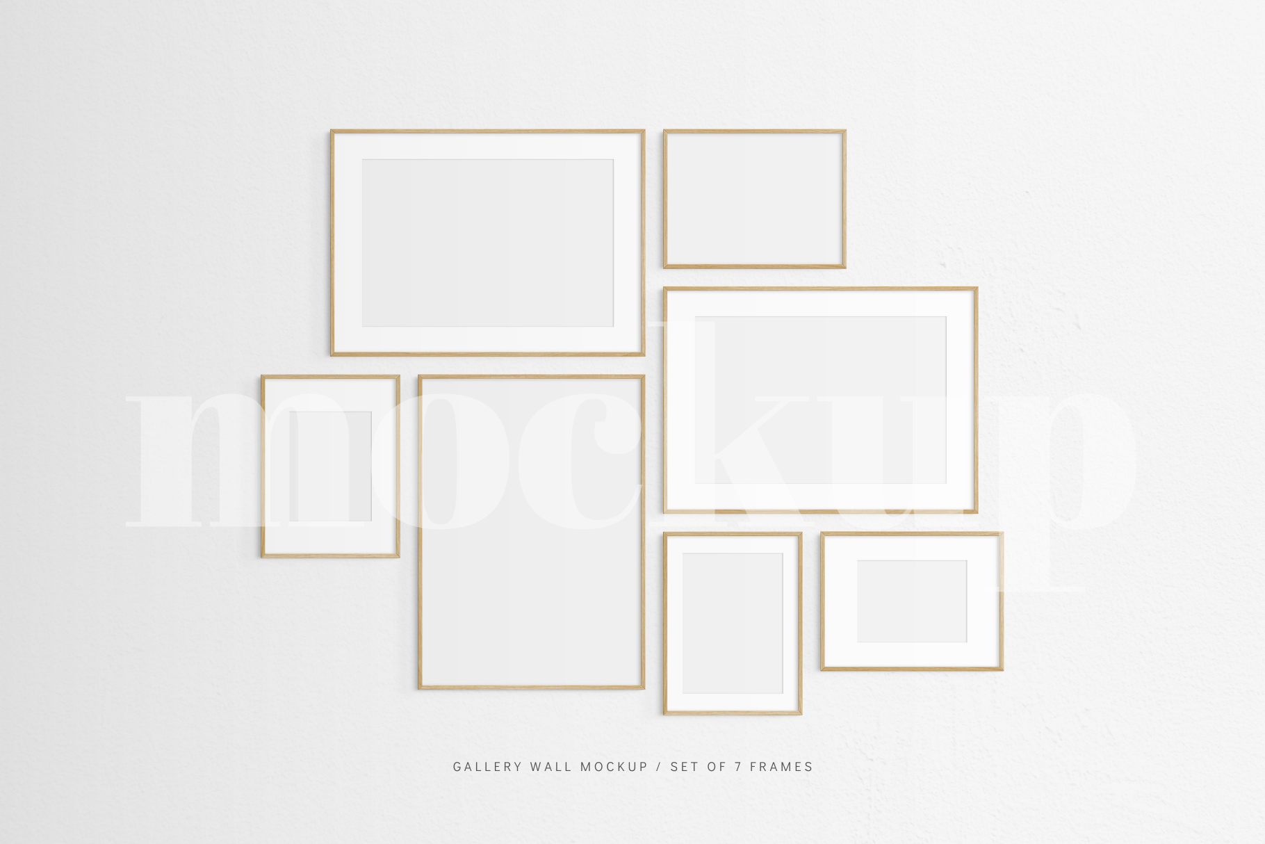 Gallery Wall Mockup | Set of 7 Frames | Frame Mockup | Oak Timber | PSD