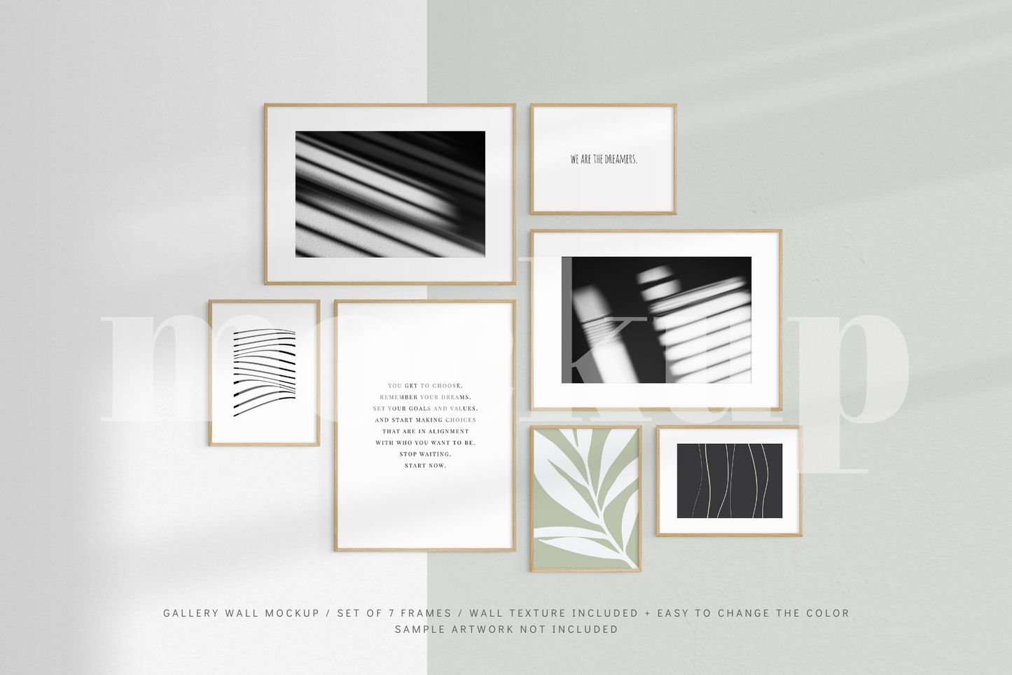 Gallery Wall Mockup | Set of 7 Frames | Frame Mockup | Oak Timber | PSD