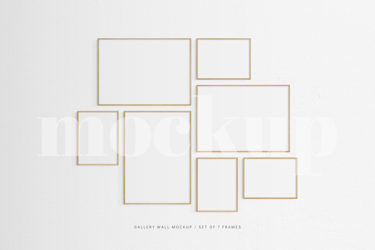 Gallery Wall Mockup | Set of 7 Frames | Frame Mockup | Oak Timber | PSD